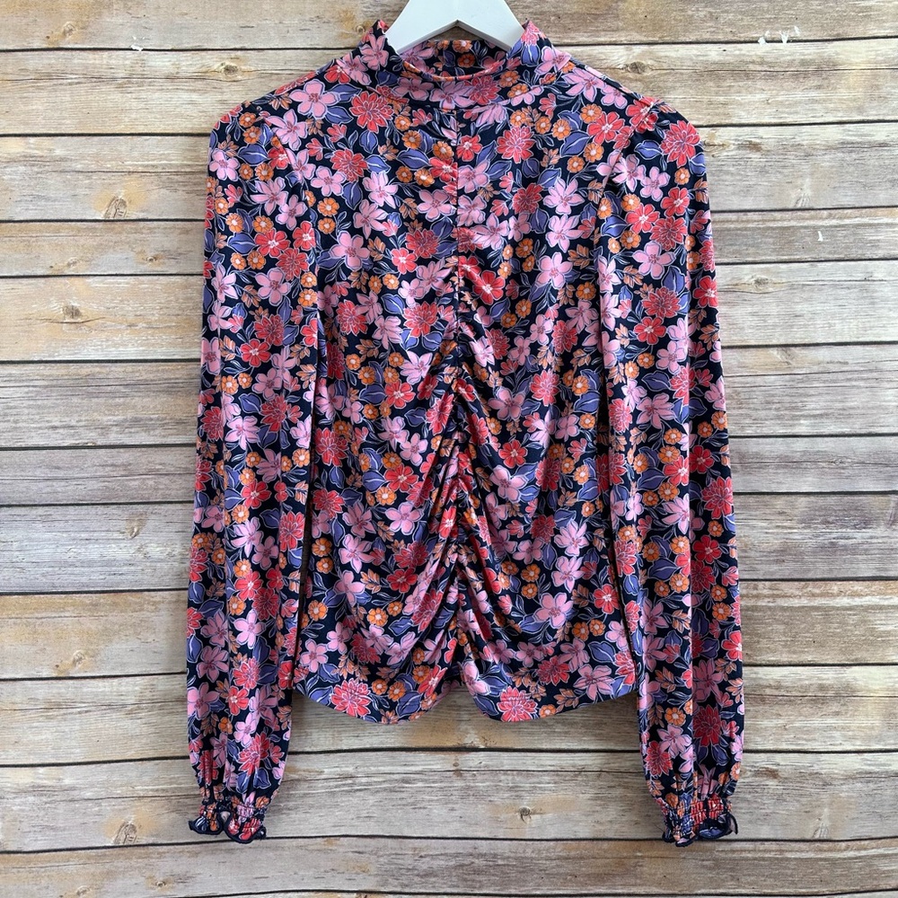Draper James Top Women’s Size XS Knit Turtleneck Abstract Dahlia Floral NWT